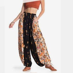 Free People Black & Orange Floral Wide-Leg Harem Pants